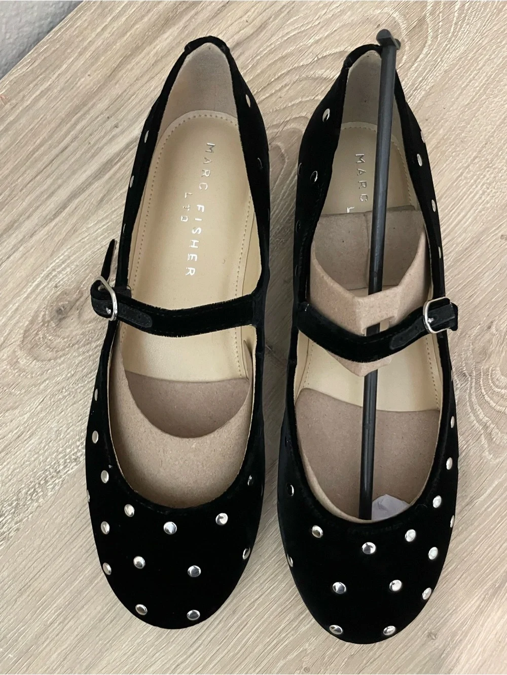 Marc Fisher Elizza2 Black “Embellished” Studded Mary Jane Flats